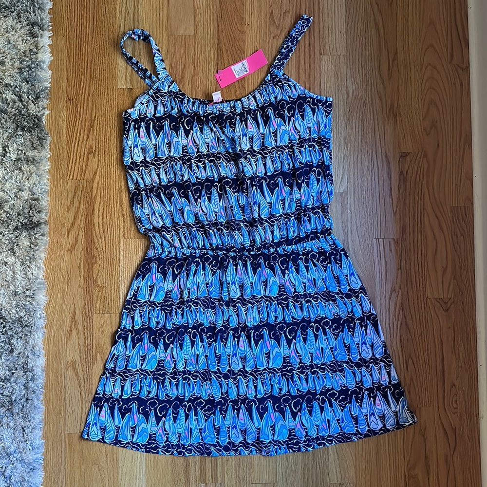 Lilly Pulitzer New With Tags Loro Romper Size XL Low Tide Navy Sails and Stripes